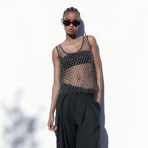 ZARA NWT rhinestone mesh top